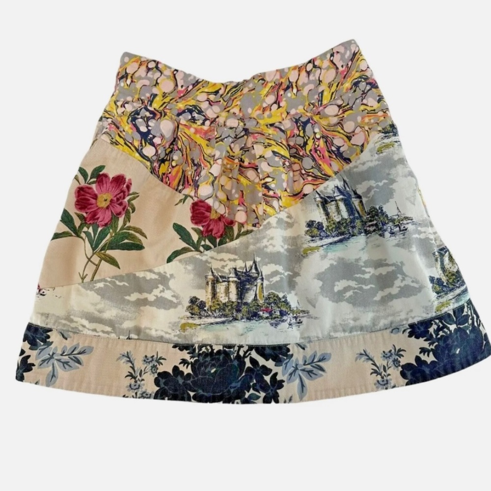 Anthropologie Leifnotes  Patchwork Fortress Flora Castle A Line Mini Skirt